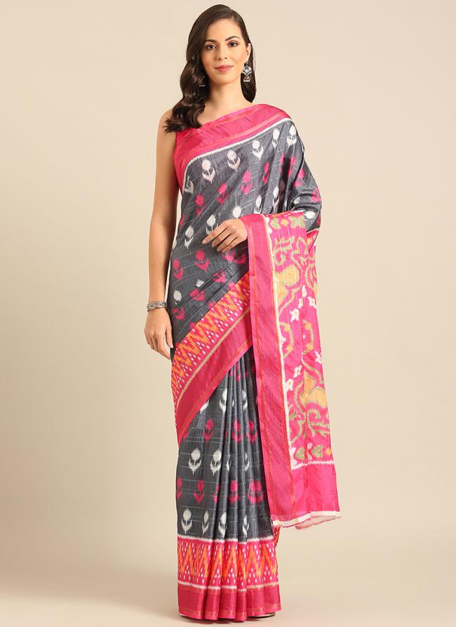 Cotton Grey Casual Wear Printed Saree